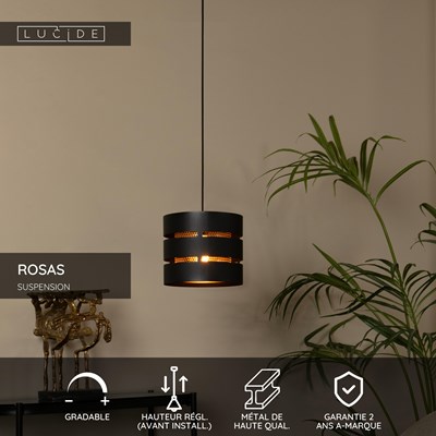 Lucide ROSAS - Suspension - Ø 26 cm - 1xE27 - Noir
